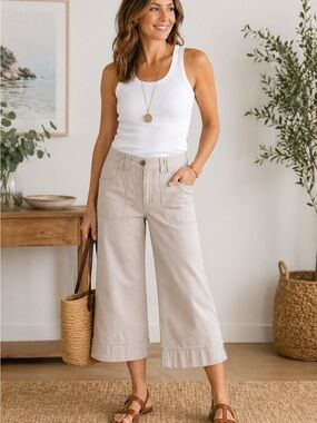 Chico's Light Beige Wide-Leg Platinum Regatta Cropped Utility Pants 0.5 (6)